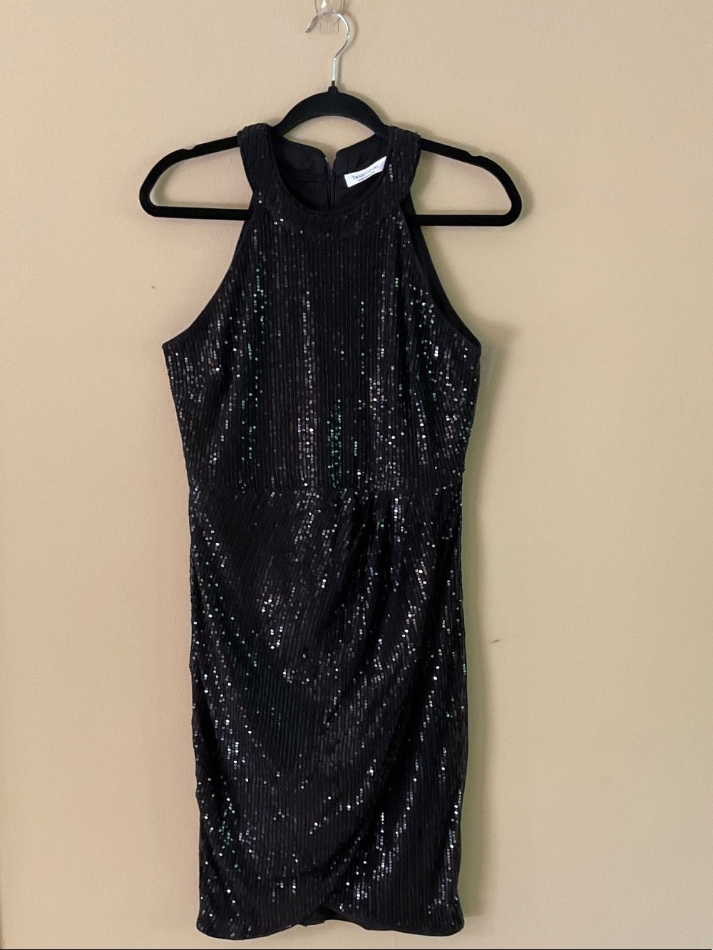 Black Sequin Halter Mini Dress